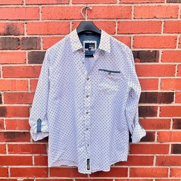 Eighth Avenue White and Blue Casual long sleeve Button Down Mens Shirt Size L - Picture 7 of 7